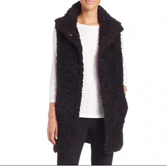 Theory Visterna Teddy Faux Fur Vest  Black Small Oversized Winter Cozy Warm NWT - Picture 1 of 16